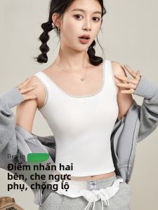 MiiOW | Áo ba lỗ ren trắng Catman dành cho nữ Áo ba lỗ cotton không tay thêu viền ren xếp nếp có đệm ngực ôm vừa vặn