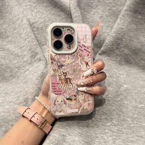 Cute Plaid Flower Deer Mobile Phone Case Full Cover Protection for Apple 16Promax iPhone 16Pro New Korean Style Ins Wind