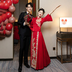 Elegant Chinese Style Wedding Dress New Design 2025 for Bride Gown Engagement Ceremony Drinking Ceremony Short plus Size Women