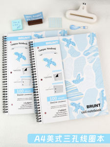 American Style Notebook A4 Double Ring Tearable Pages English Words Design Grid Paper with Pocket Creative Flower Edge Column