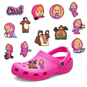 12Pcs Masha and the Bear Shoe Charms Cartoon Shoes Accessorie Decoration Buckle DIY Clogs Sandal Wristband Party Kids Gifts