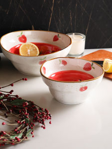 Blue Lotus Home Adorable Strawberry Ins Face Bowl Soup Bowl Ceramic Home Rice Bowl Dining Utensils Single Large Bowl Cereal Bowl