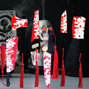 Bandai | Creative Simulation Weapon Shape Acrylic Bookmark With Tassel Halloween Blood Pattern Page Marker Funny Reading Stationery Gift