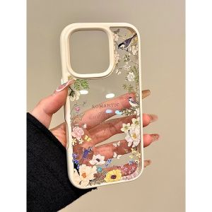 Colorful Floral Full Screen Spring Summer Silicone Transparent iPhone 16 pro Max 15 Promax 14 Case Cute Fresh Style Apple Compatible