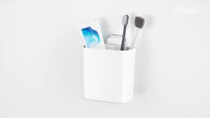 DeHUB Vacuum Pad ที่เก็บแปรงสีฟัน ยาสีฟัน ห้องน้ำ กล่องเก็บของ ไม่ต้องเจาะผนัง แผ่นกาว สูญญากาศ (120 บรรทัด)