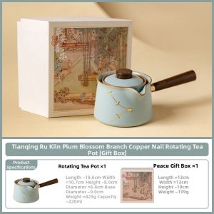 SHUANGYU | Heavenly Azure Porcelain Mei Flower Twig Rivet Turnable Tea Pot