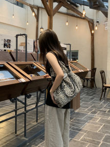 Huridom Leopard Print Shoulder Messenger Bag Womens Canvas Bag Large Capacity Cloth Bag Korean Style