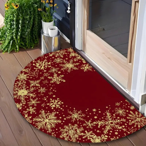 VIKAMA Semi‑Circle Christmas Doormat Golden Snowflake Print Non‑Slip Half Round Entrance Floor Mat Xmas Home Decor