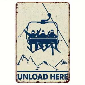 CIFbuy | Ski Lift Metal Wall Art Vintage 12x8 Inch Iron Sign Retro Mountain Design for Home Bar Winter Decor
