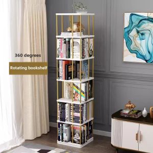Accessible Luxury 360 Degrees Rotate Bookshelf Metal Floor Shelf Simple Student Picture Book Shelf For Home Internet Celebrity Bookcase