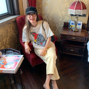 Cotton Short Sleeve T-Shirt Womens Loose Fit Printed Top in Apricot Color Spring Summer New Design Casual Comfortable Shirt