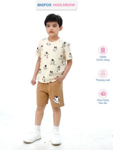 [Bộ thun BT cộc tay 03 311] Bộ cộc tay mùa hè cho bé trai Bigfox Miss Meow chất cotton size đại 37911 tuổi 30kg 40kg