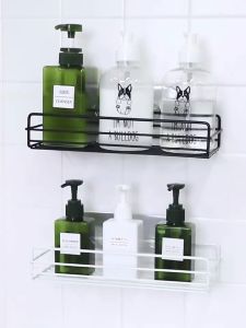 Bathroom Shelf Toilet Rack Storage Organizer Shower Rak Bilik Mandi Kitchen Wall Dinding Black Corner Shelves 浴室厕所厨房置物架子 Rak Besi Plastik Tandas Bilik Dapur Tanpa Pakul