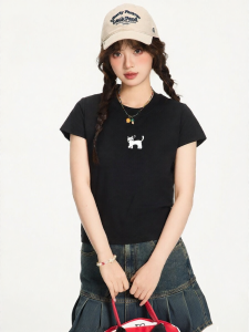 Gbiaior | Cute Cat Print Vintage Slim Fit T Shirt