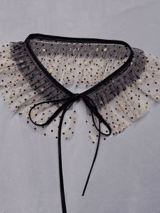 Summer 2025 New Polka Dot Net Shirt Collar Womens Fashion Versatile Stylish Folded Decorative Tied Scarf Casual Style Other Pattern