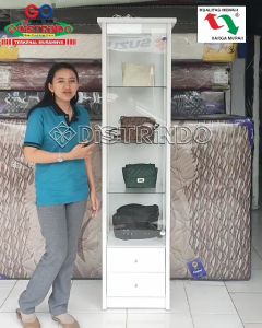 Distrindo - Lemari Hias Pajangan Etalase KACA Ruang Tamu MEWAH + LAMPU + 2 LACI