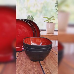 12Pcs Ramenseat (Gratis sendok) isi 6piring bulat 6Mangkuk korak ramen merah
