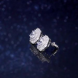Huitan Eternity Cubic Zirconia Flower Stud Earrings for Women High Quality Wedding Accessories Classic Versatile Female Jewelry