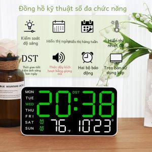 Đồng Hồ Treo Tường Kỹ Thuật Số Đa Chức Năng Kích Hoạt Bằng Giọng Nói Báo Thức Kép Hiển Thị Nhiệt Độ Phòng Ngủ Phong Cách Hiện Đại Nhiều Màu