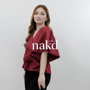 NAKD FASHION LUMINA V NECK NEOPRENE OVERLAP CASUAL OFFICE DAILY CLASSY BLOUSE TOP FOR WOMEN 1790