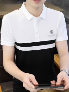 HENGYUANXIANG | Hengyuanxiang Summer New Midlife Dad Style Polo Shirt Mens Collared Slim Fit Short Sleeve Striped T-Shirt Breathable Cotton Polyester Blend Modern Style