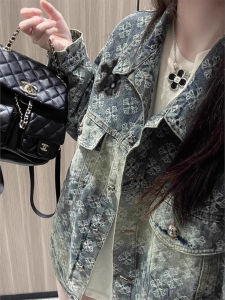 ZHUOCAN | Vintage Cross Diamante Denim Jacket