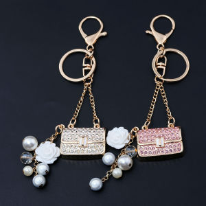 Fashion Crystal bag Shape Flower Rhinestone Keychain for Womens bags Pendants Decoration Accessories Car keyrings Jewelry