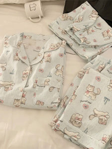 Cute Cat Childrens Sleepwear Short Sleeve Pure Cloud Cotton Girls Home Clothes Summer Season Comfortable Breathable Kids Pyjamas