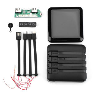 DIPPRUN (Only Case DIY welding) 4 Lines 3 Sections 18650 Battery Charger Case Portable DIY Power Bank Box with LCD Display Led Light 4 Charging Cable for Iphone Android Cellphone
