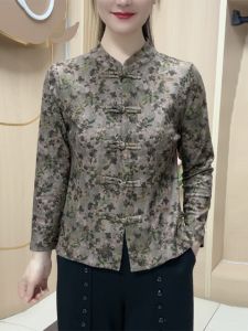Autumn New Arrival Thin Coat Middle-Aged Mom Plus Size Floral Vintage Frog Button Cardigan Ethnic Style Tang Costume Tops Women