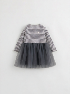 Marc&Janie | Girls Semi-High Collar Striped Mesh Dress Autumn Wear