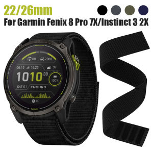 22/26mm Nylon Woven Strap Single Loop Replacement Wristband Suitable for Garmin Quatix 8 7/Fenix 8 7X 7 Pro 6/Instinct 3 2X