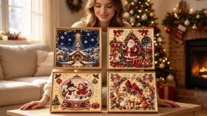 Dowmoo Christmas Pearl Painting DIY Kit Sparkling Wood Base Relaxing Stress Relief Creative Art Crafts Holiday Decor Gift Set