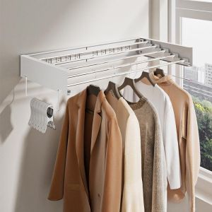 Foldable Indoor Balcony Clothes Drying Rack Invisible Wall Hanging Yarn Bucket Processing Room Home Decor Item Clothesline