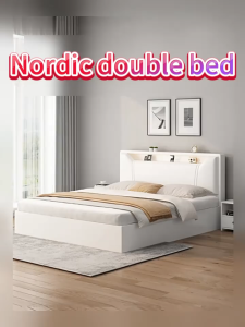 Simple modern solid wood bed single/double bed master bedroom big bed solid wood bed 150/200CM bed frame big bed solid wood bed Nordic home bed simple modern solid wood bed