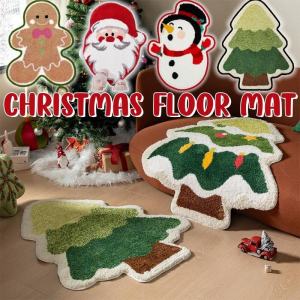 Christmas Floor Mat Xmas Plush Carpet Anti-slip Festive Home Decor Santa Claus Snowman Mat Christmas