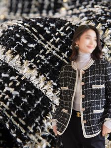 Vải Dệt Kim Kẻ Caro Đen Trắng Dày Cao Cấp DIY Làm Quần Áo Túi Thời Trang Vải Chất Lượng Cao Mùa Xuân Thu