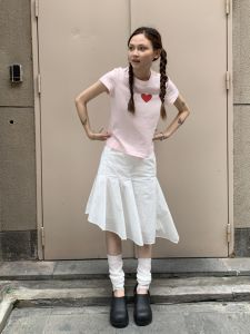 กระโปรงทรงเอผ้าซาตินอ่อนสไตล์เกาหลีสำหรับผู้หญิง กระโปรงทรงเอพิมพ์ลายก้นกระโปรงทรงเอฤดูใบไม้ผลิและฤดูร้อน