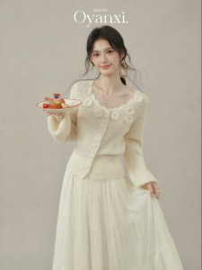 OUYANGXI | Áo Cardigan Knit Ngắn Dày Giảm Cân