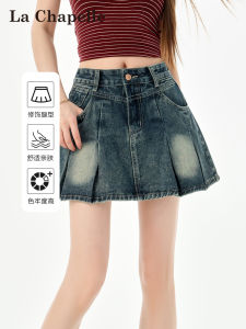 Váy Ngắn Chữ a La Chapelle Denim Xếp Ly Cạp Cao Cho Nữ Mùa Hè 2025 Váy Ngắn Chữ a Dáng Chữ a Cạp Cao Cho Nữ