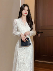 Elegant and Flattering V-neck Lace Waist-cinching Dress