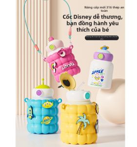 Disney | Disney Kids Large Capacity Straw Water Bottle Portable Insulated Tumbler Direct Drink Big Belly Cup Cartoon Style Stainless Steel