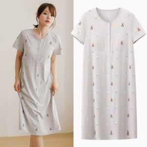 Mido Beautiful Nursing Sleep Dress with Chest Pad Summer Maternity Nightgown Postpartum Hospital Home Skirt for Pregnant Women