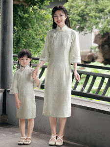 Fresh Style Mother Daughter Cheongsam Dress Long Sleeve Retro Autumn Childrens Hanfu Traditional Chinese Costume Family Matching