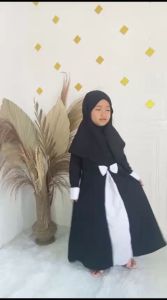 Gamis anak  putih hitam  polos set hijab zikra kids usia 2 -10 tahun paud dan tk