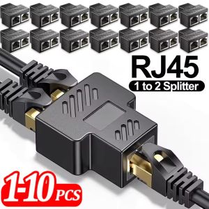 10Pcs RJ45 Coupler Cat6 Cat5e Ethernet Cable Extender Adapter 1 to 2 Dual Female RJ45 1000Mbps LAN Interface Ethernet Socket Connector