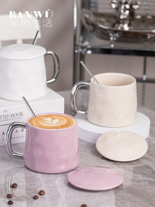 Ceramic Coffee Mugs Couple Cups High Aesthetic Value Ladies Drinking Water Cups Home Use with Lid Single Ear Handle Design