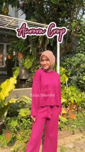 Oneset Aurora Sweater Rajut Crop Top Oversize Lengan Panjang Setelan Celana Kulot Wanita Premium Kekinian