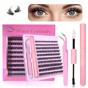 3D 190 PCS Cluster Lashes Kit – Lash Bond and Seal Makeup ToolsDIY Lash Extension Set with Glue Accessories and Eyelash Curler