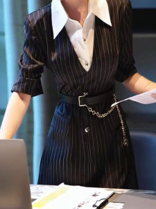 DANTING | Elegant Formal Occasion Black Stripe Dress